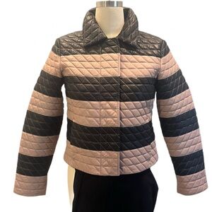 Etcetera Black and Tan Quilted Leather Jacket NWT